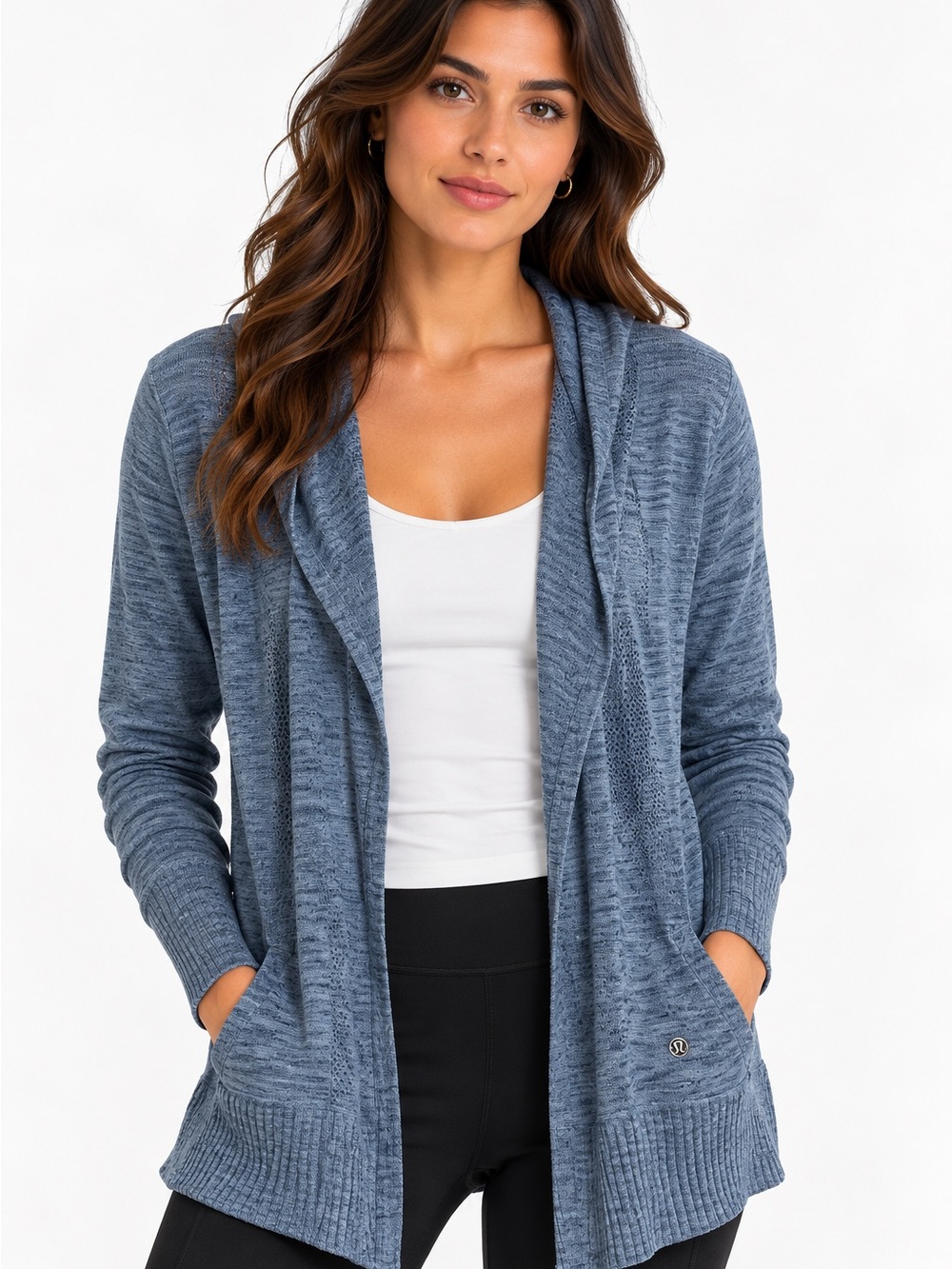 Lululemon Calm and Collected Wrap Small Blue Hooded Linen Blend Cardigan